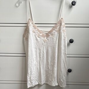 American Eagle Outfitters Cream and Tan Lace Tank